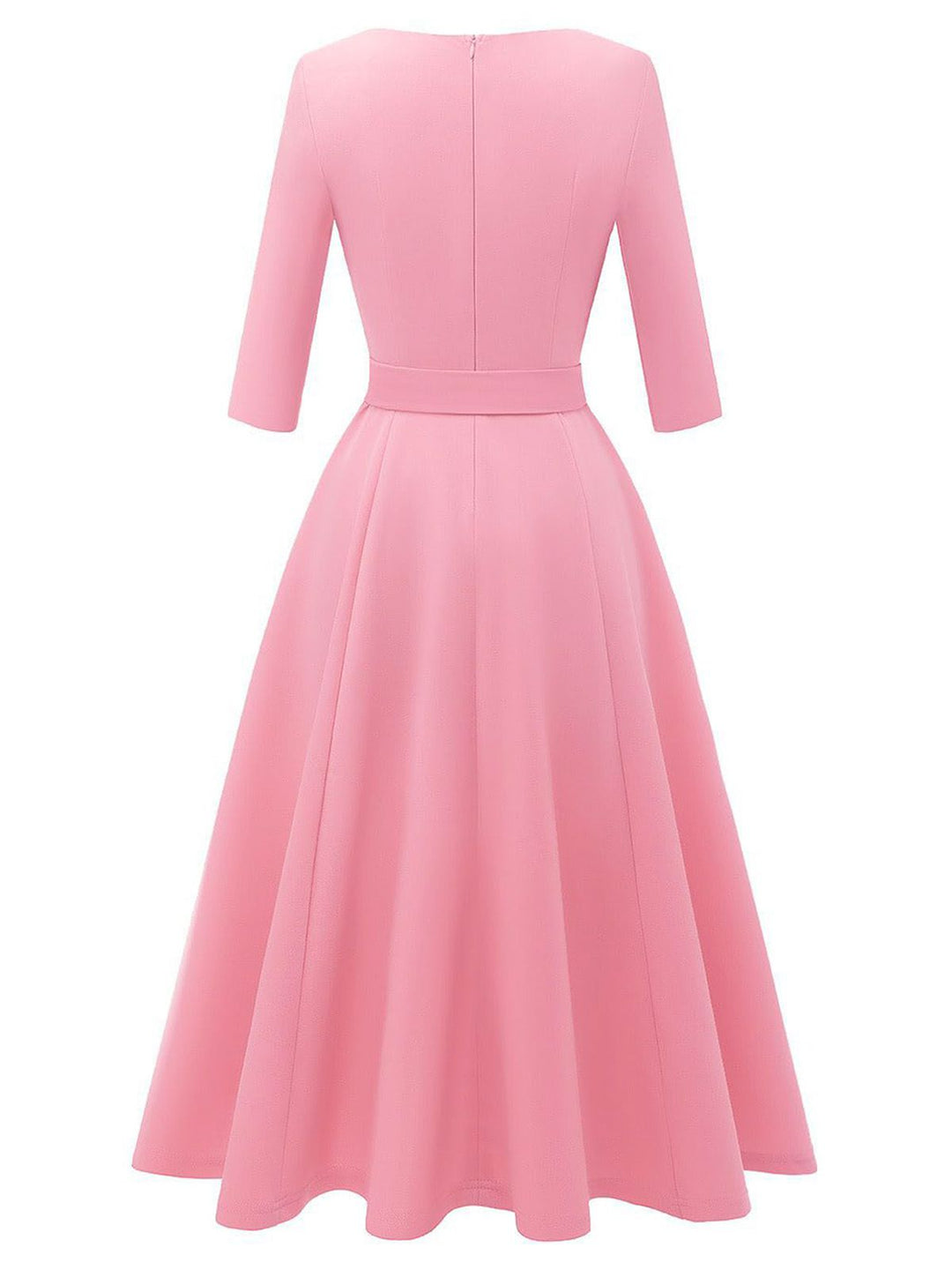 1940s Solid Fit Bow 3/4 Sleeves Swing Dress - vintage dress, retro fashion, rockabilly