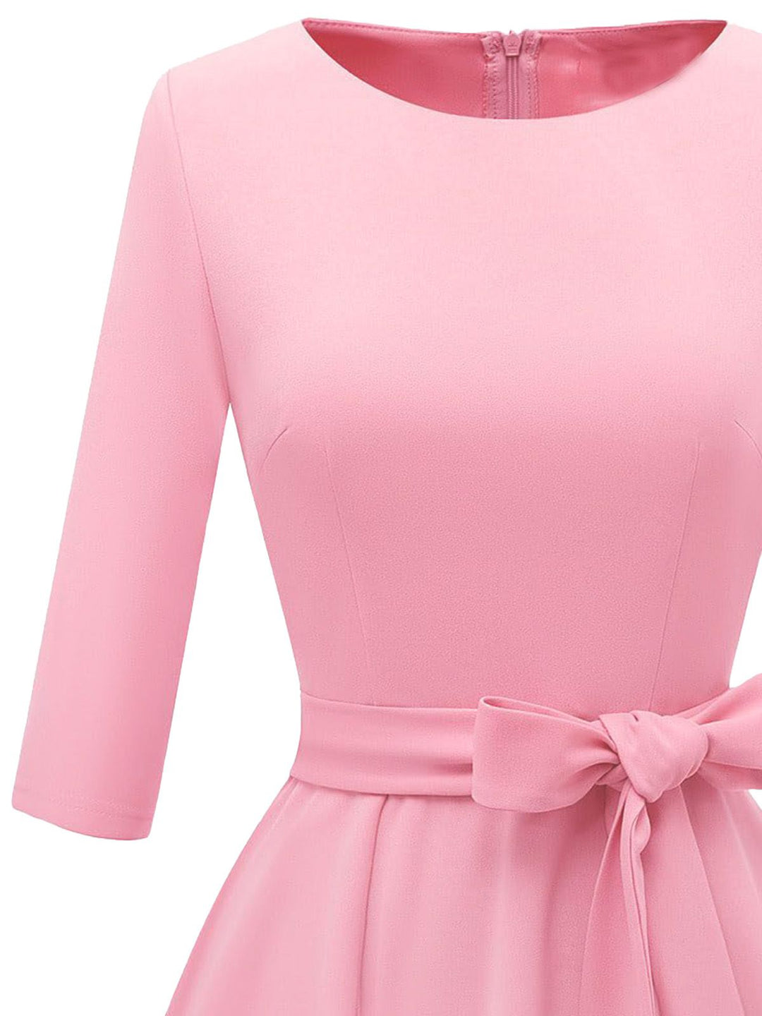 1940s Solid Fit Bow 3/4 Sleeves Swing Dress - vintage dress, retro fashion, rockabilly
