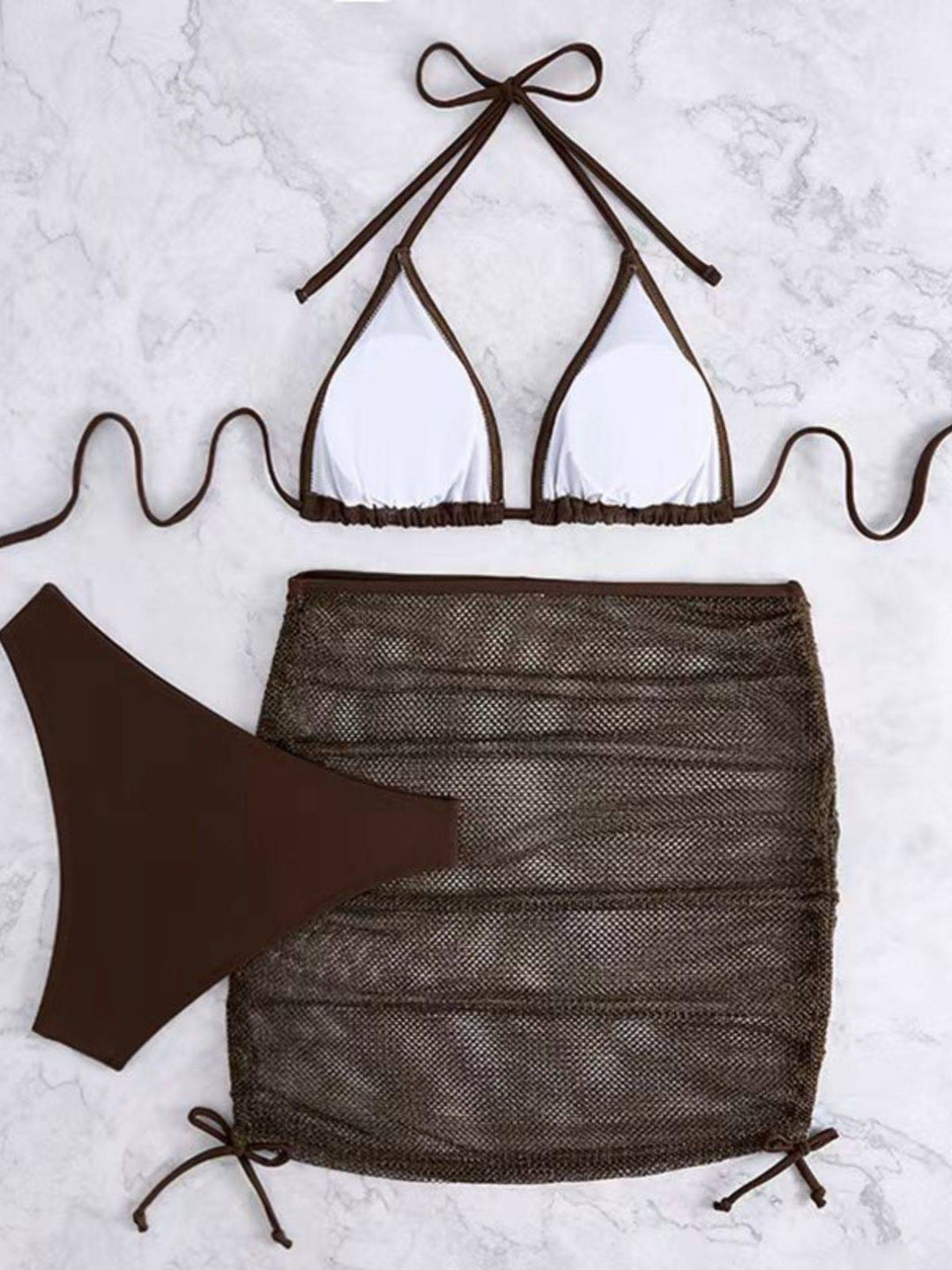 1940s Solid Halter Bikini Set &amp; Crochet Cover-Up - vintage swimwear, retro swimsuit, pin-up style for vintage lovers
