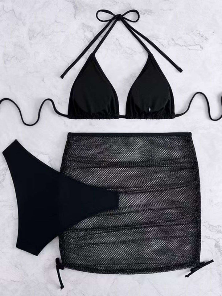 1940s Solid Halter Bikini Set &amp; Crochet Cover-Up | vintage swimwear, retro swimsuit, pin-up style - perfect for retro fashion enthusiasts