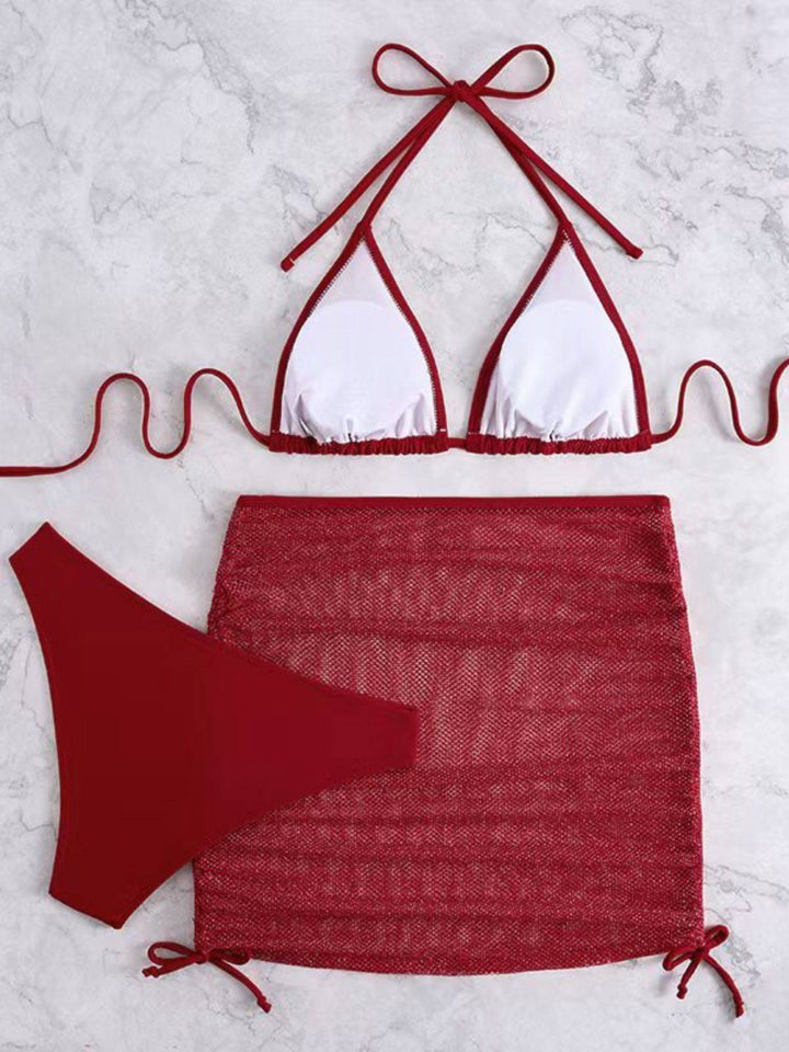 1940s Solid Halter Bikini Set &amp; Crochet Cover-Up - vintage swimwear, retro swimsuit, pin-up style for vintage lovers