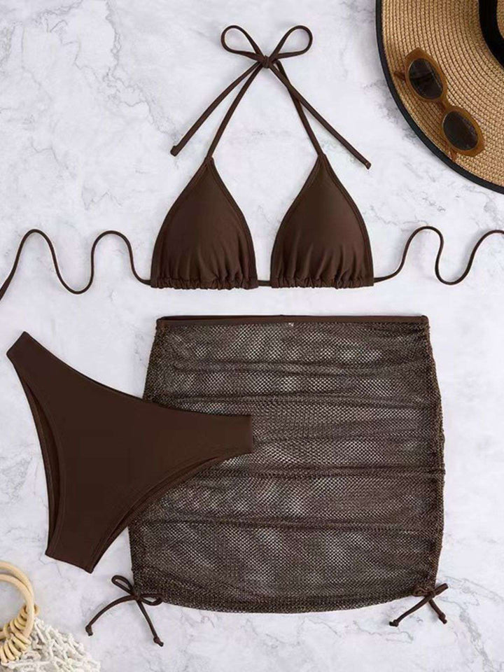 1940s Solid Halter Bikini Set &amp; Crochet Cover-Up | vintage swimwear, retro swimsuit, pin-up style - perfect for retro fashion enthusiasts