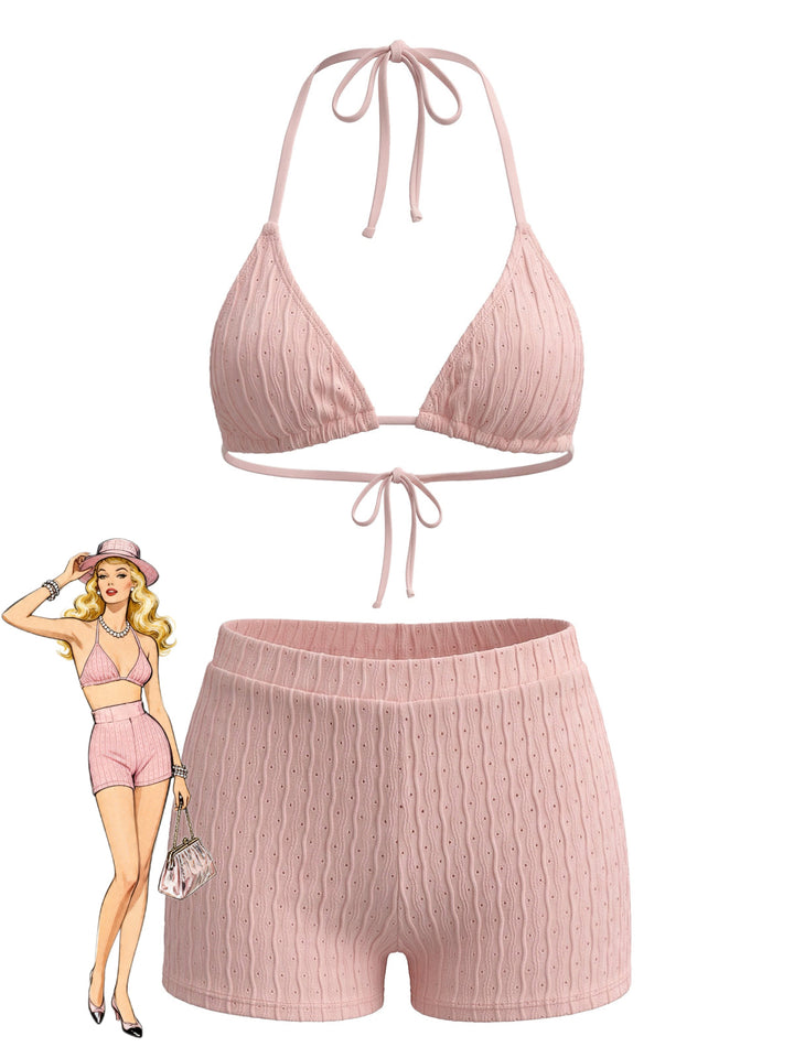 Halter Triangle Textured Bikini Set 5