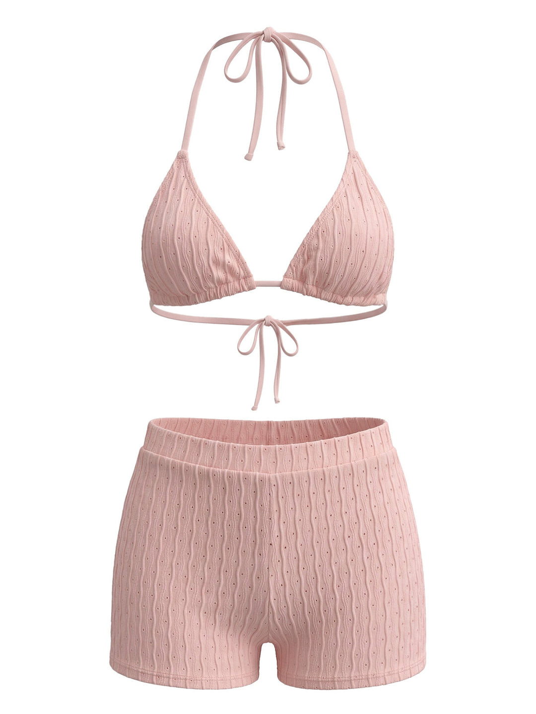 Halter Triangle Textured Bikini Set 6