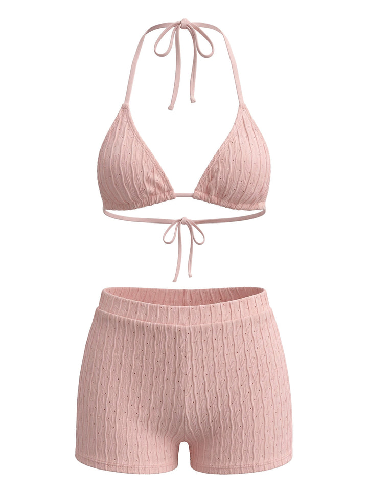 Halter Triangle Textured Bikini Set 6