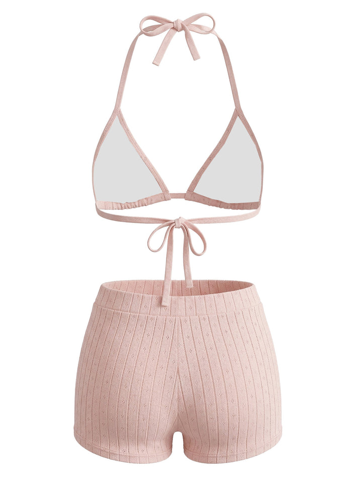 Halter Triangle Textured Bikini Set 7