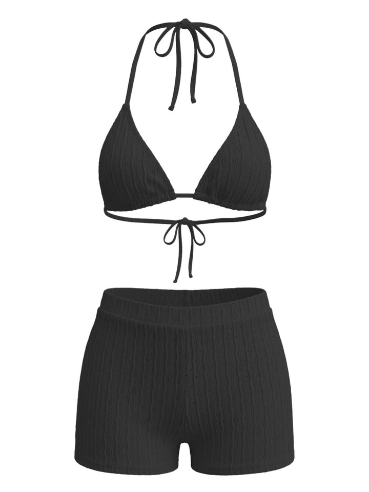 Halter Triangle Textured Bikini Set