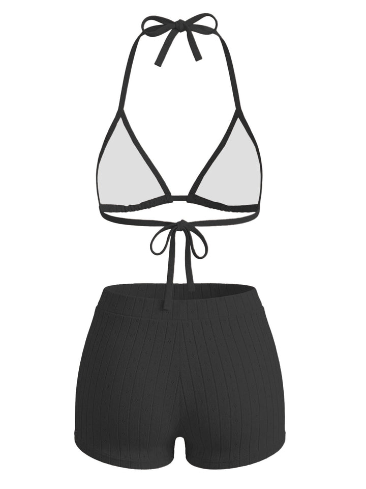 Halter Triangle Textured Bikini Set 2