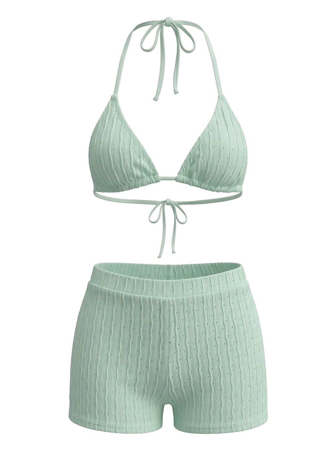 Halter Triangle Textured Bikini Set 3