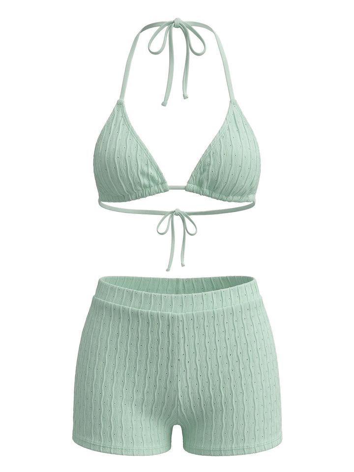 Halter Triangle Textured Bikini Set 3