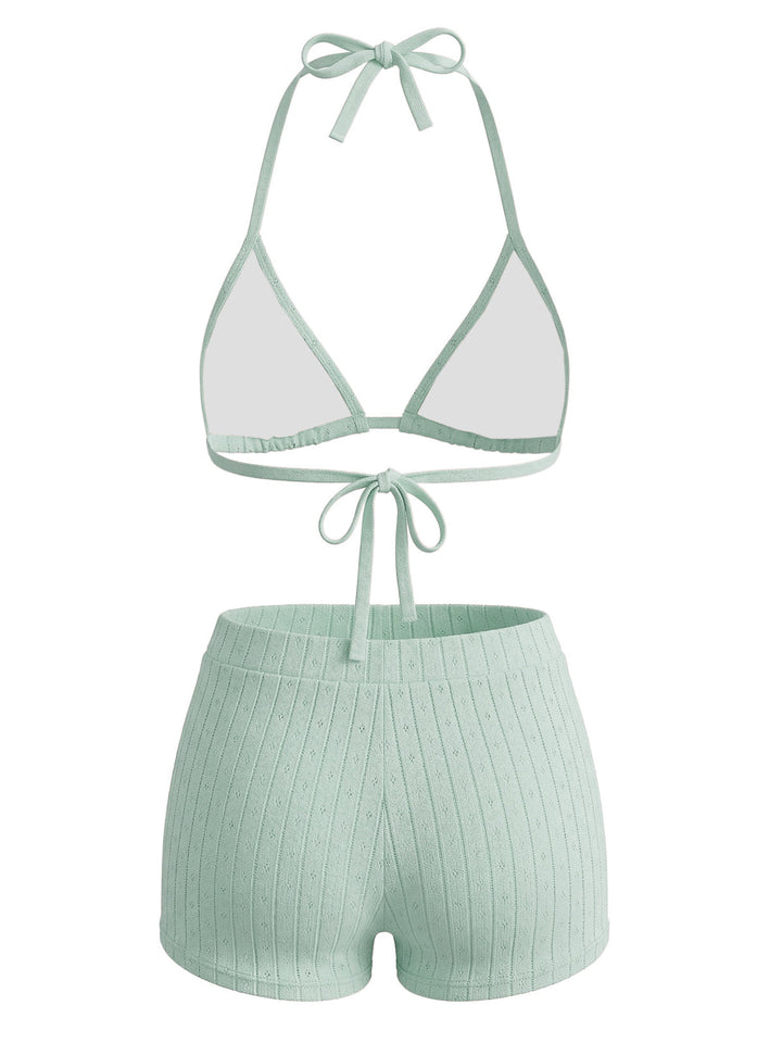 Halter Triangle Textured Bikini Set 4