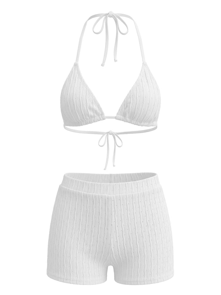 Halter Triangle Textured Bikini Set 8