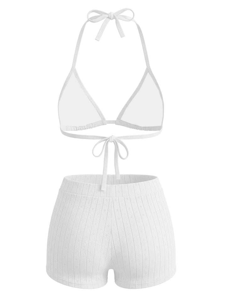 Halter Triangle Textured Bikini Set 9