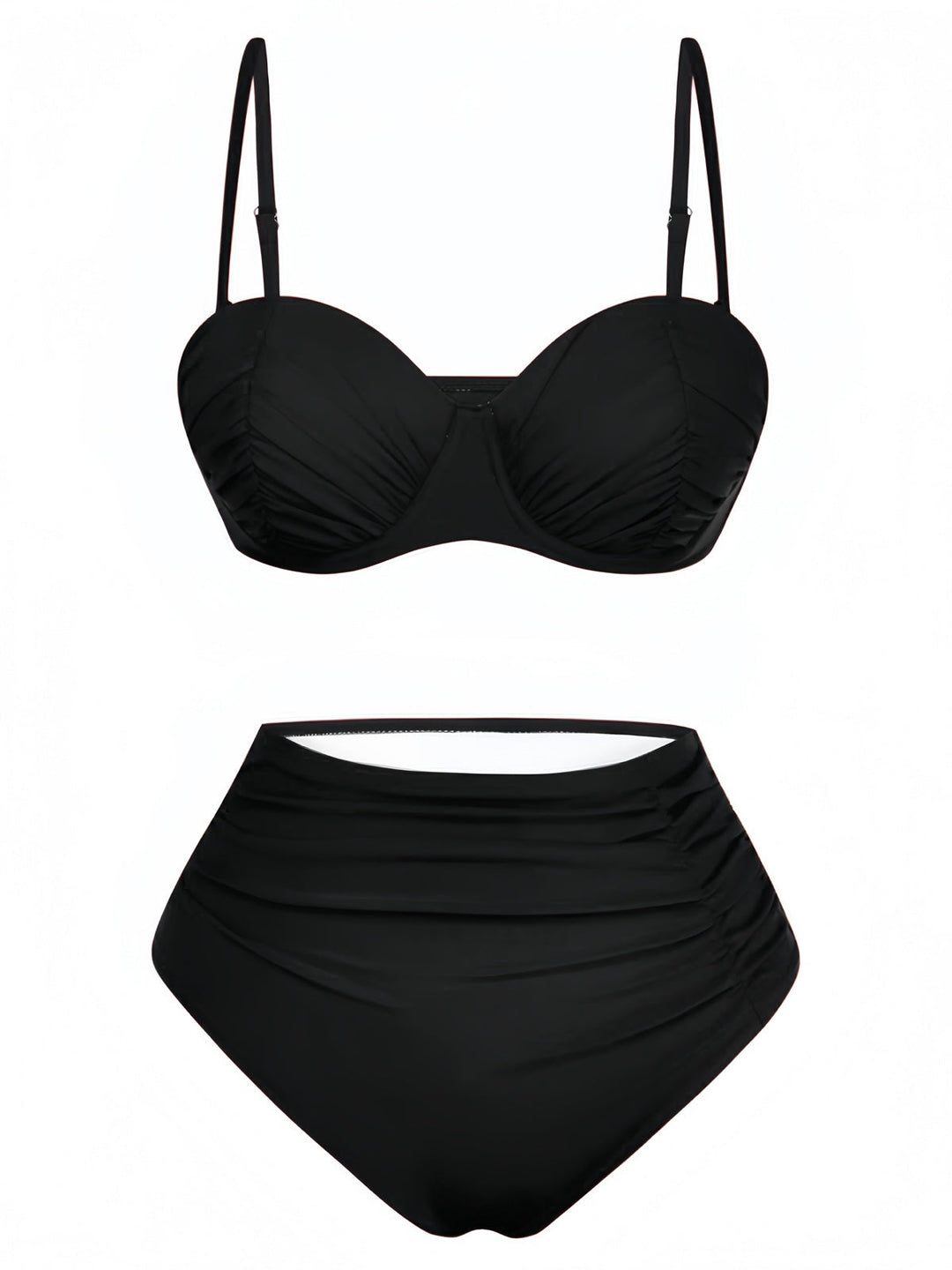 1940s Solid High-Waisted Ruched Bikini Set - vintage fashion, retro style