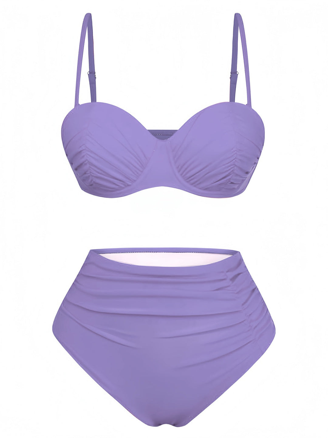 1940s Solid High-Waisted Ruched Bikini Set - vintage fashion, retro style