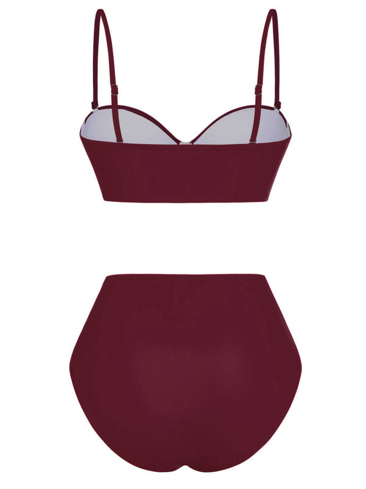 1940s Solid High-Waisted Ruched Bikini Set - vintage fashion, retro style