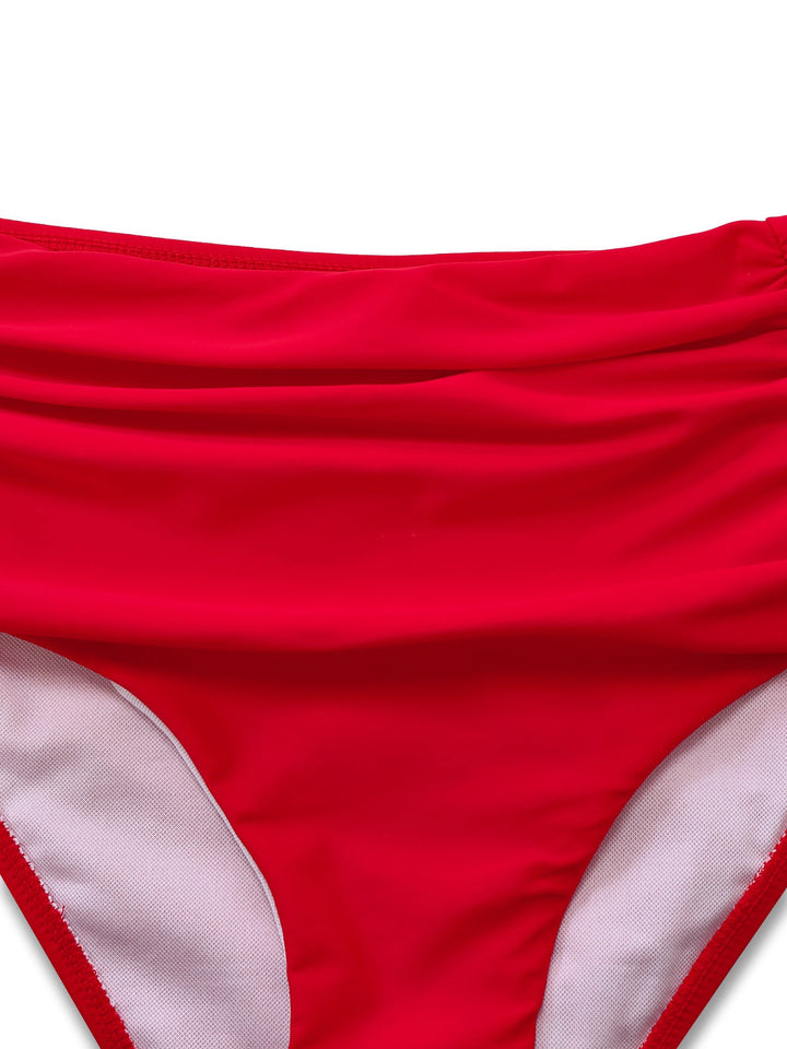1940s Solid High-Waisted Ruched Bikini Set - vintage fashion, retro style