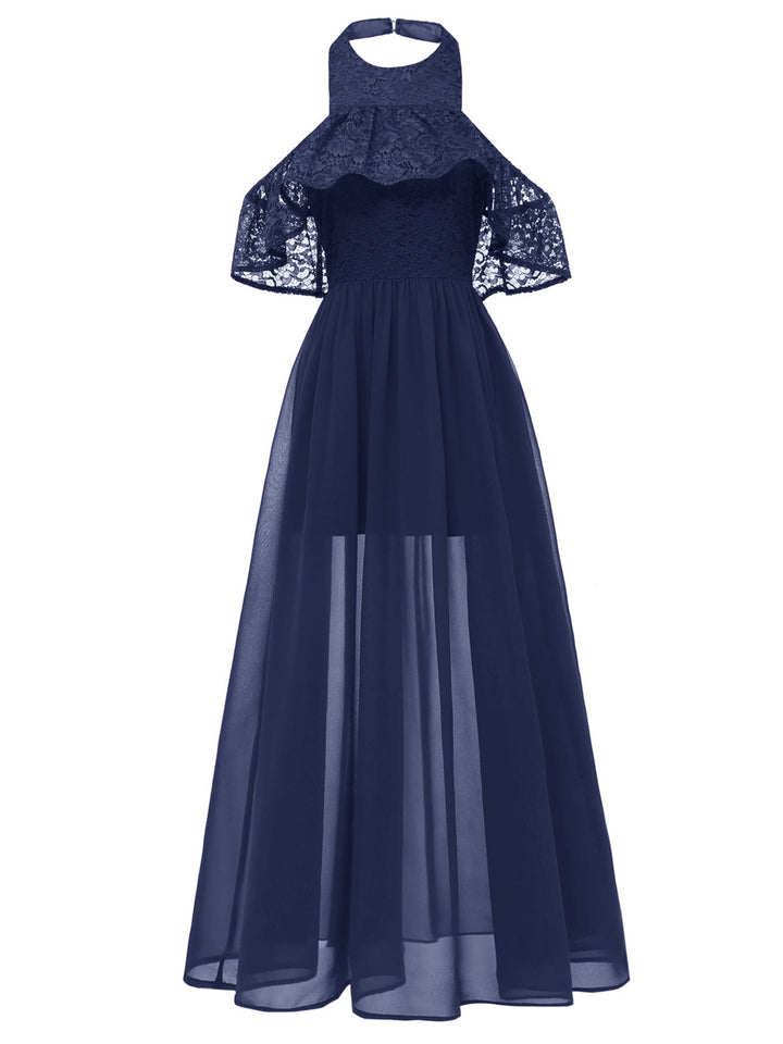 1940s Solid Lace Cold-Shoulder Long Dress — the kind of 1940s dress that makes strangers smile