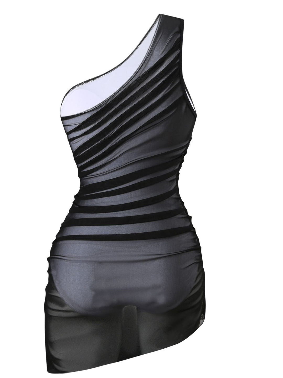 1940s Solid Mesh Pleated One-Shoulder Swimsuit - vintage swimsuit, pin-up style