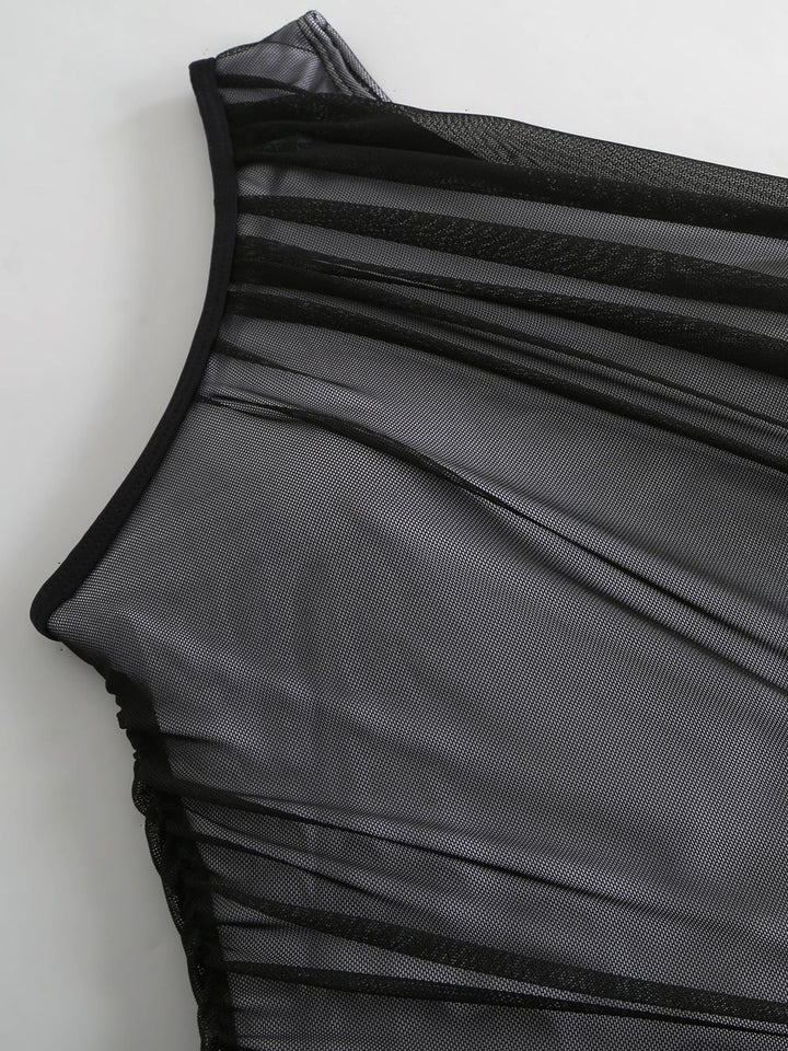 1940s Solid Mesh Pleated One-Shoulder Swimsuit - vintage swimsuit, pin-up style