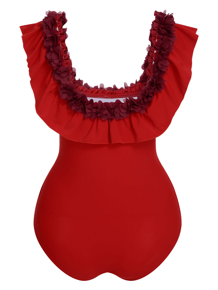 1940s Solid Petal Patchwork One Shoulder Swimsuit — because 1940s glamour never goes out of style