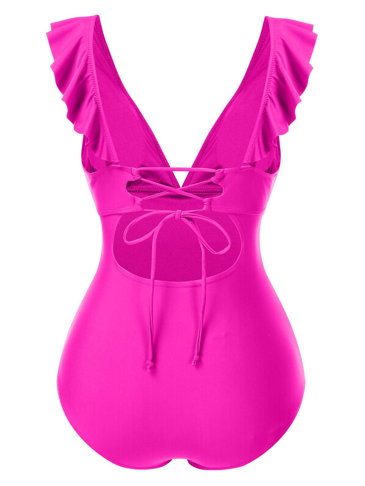 1940s Solid Ruffle Collar LaceUp | 1940s | vintage swimsuit, retro beachwear