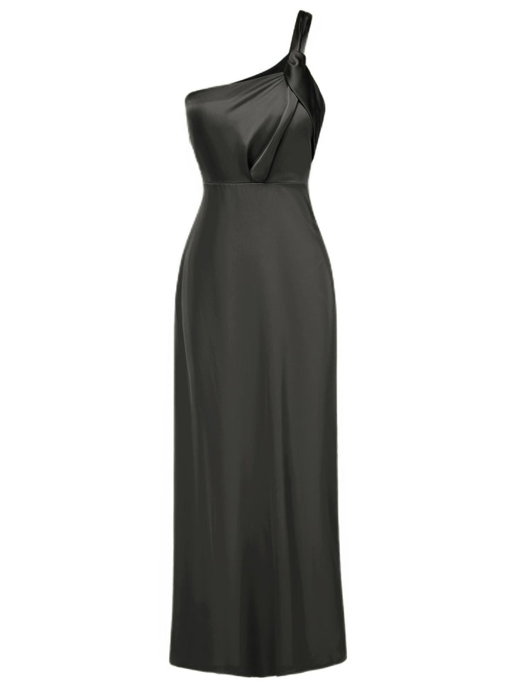 1940s Solid Satin One-Shoulder Dress - vintage dress, retro fashion
