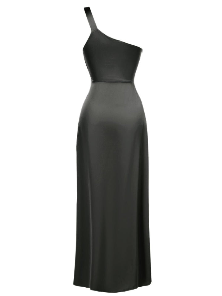 1940s Solid Satin One-Shoulder Dress - vintage dress, retro fashion