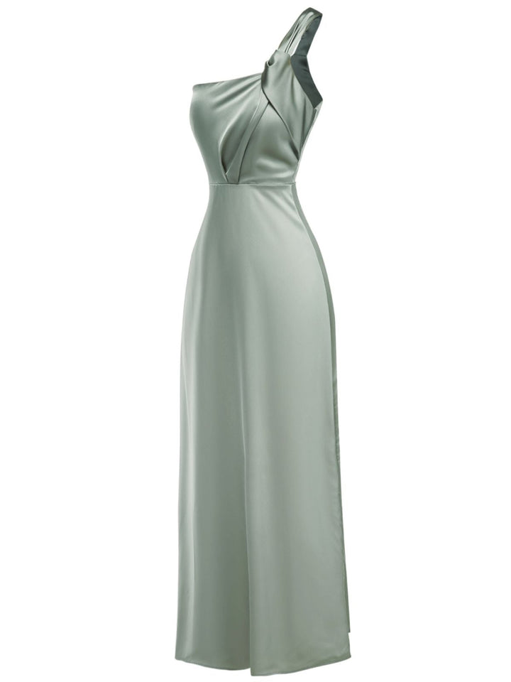 1940s Solid Satin One-Shoulder Dress - vintage dress, retro fashion