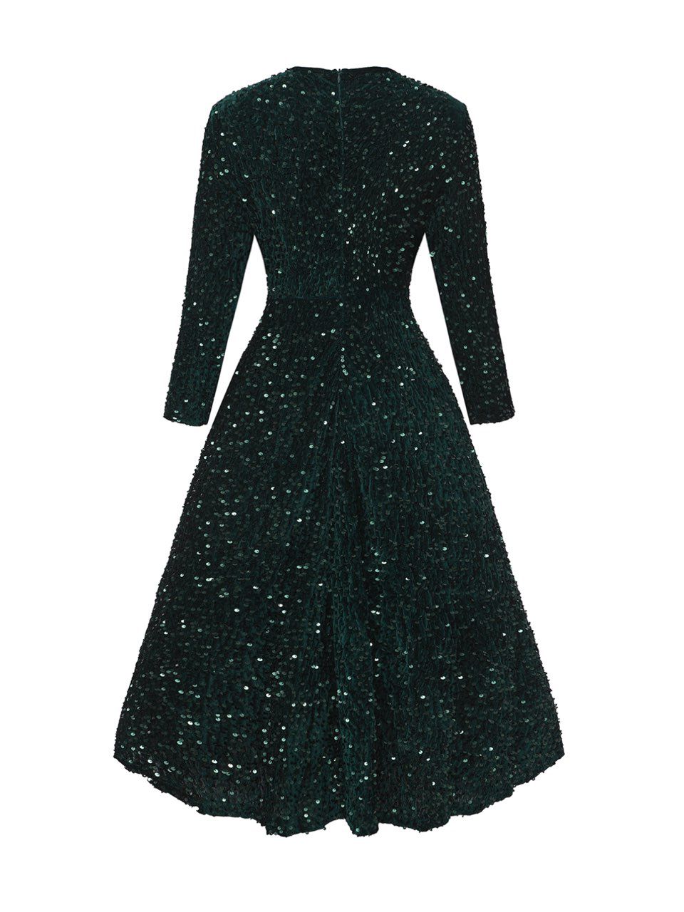 Dark 1940s Solid Sequins Long Sleeve Maxi Dress - vintage dress, retro fashion