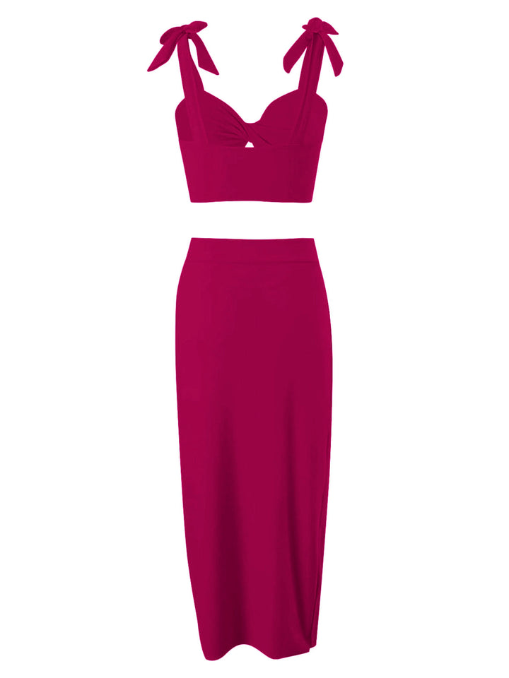 This 1940s Solid Shoulder Tie Hollow Swimsuit &amp; Cove-Up carries 1940s vacation dreams in every stitch