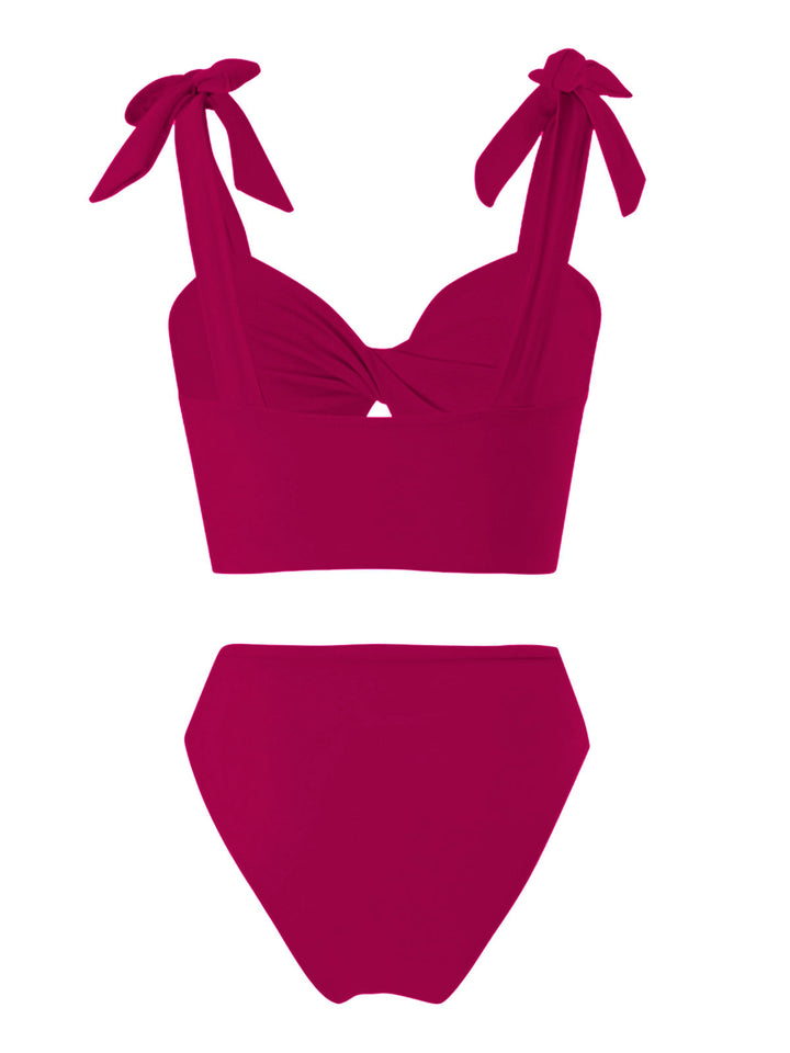 1940s Solid Shoulder Tie Hollow Swimsuit &amp; Cove-Up — because 1940s glamour never goes out of style