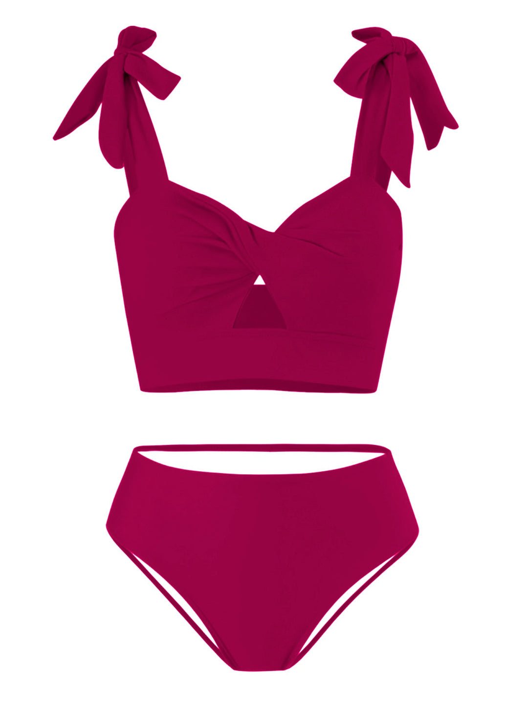 1940s Solid Shoulder Tie Hollow Swimsuit &amp; Cove-Up — 1940s poolside glamour meets sun-drenched confidence