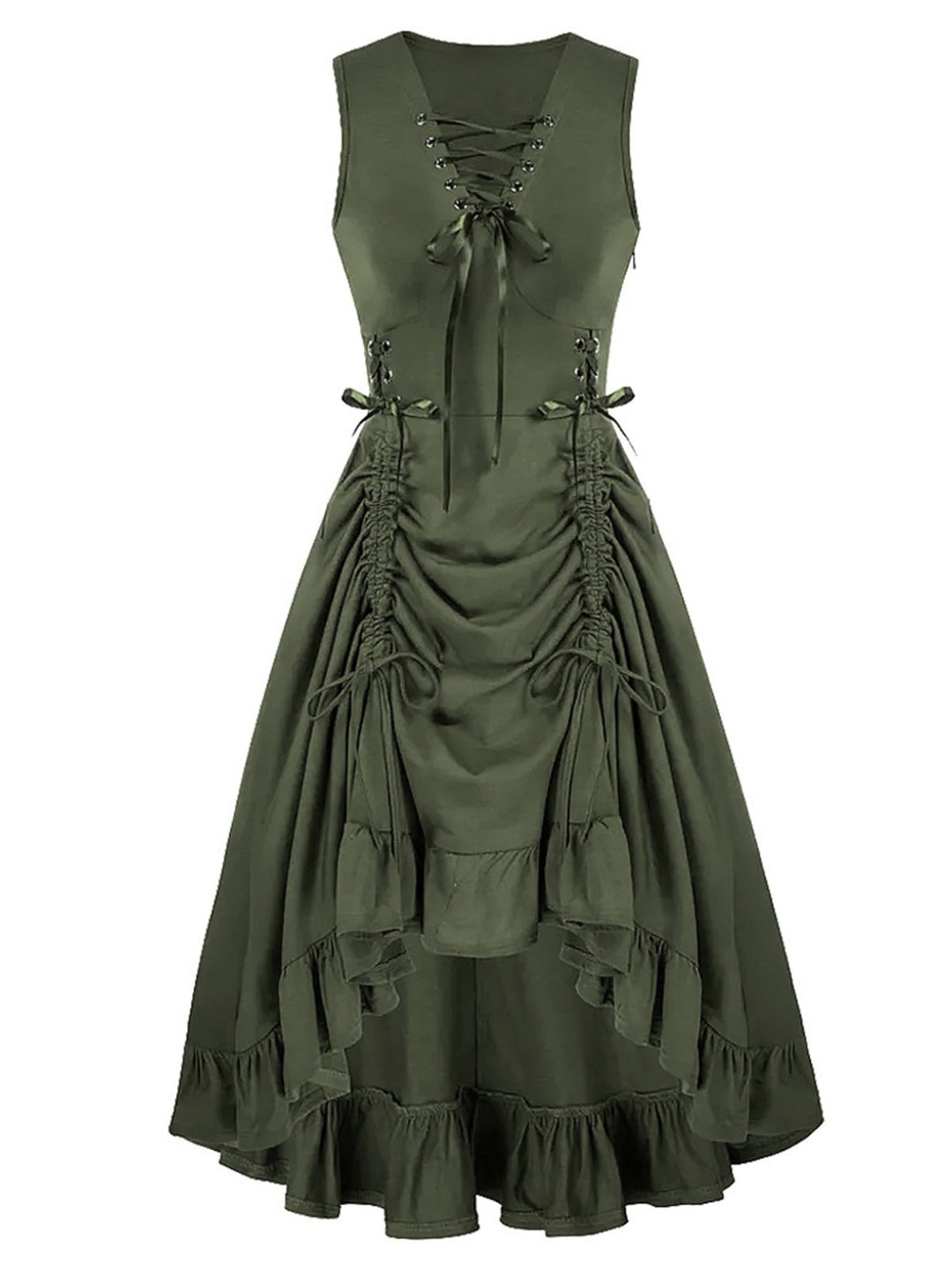 1940s Solid Sleeveless Drawstring Lace-Up Dress - vintage dress, retro fashion