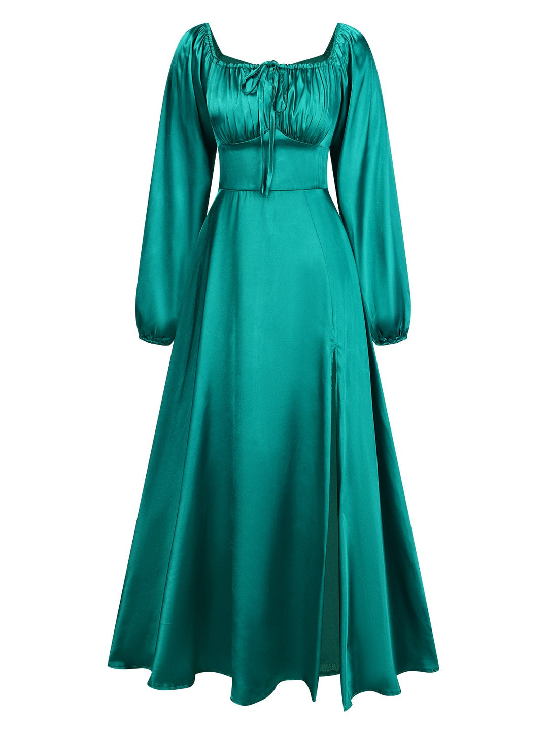 She slips into this 1940s Solid Square Neck Pleated Dress and suddenly it&