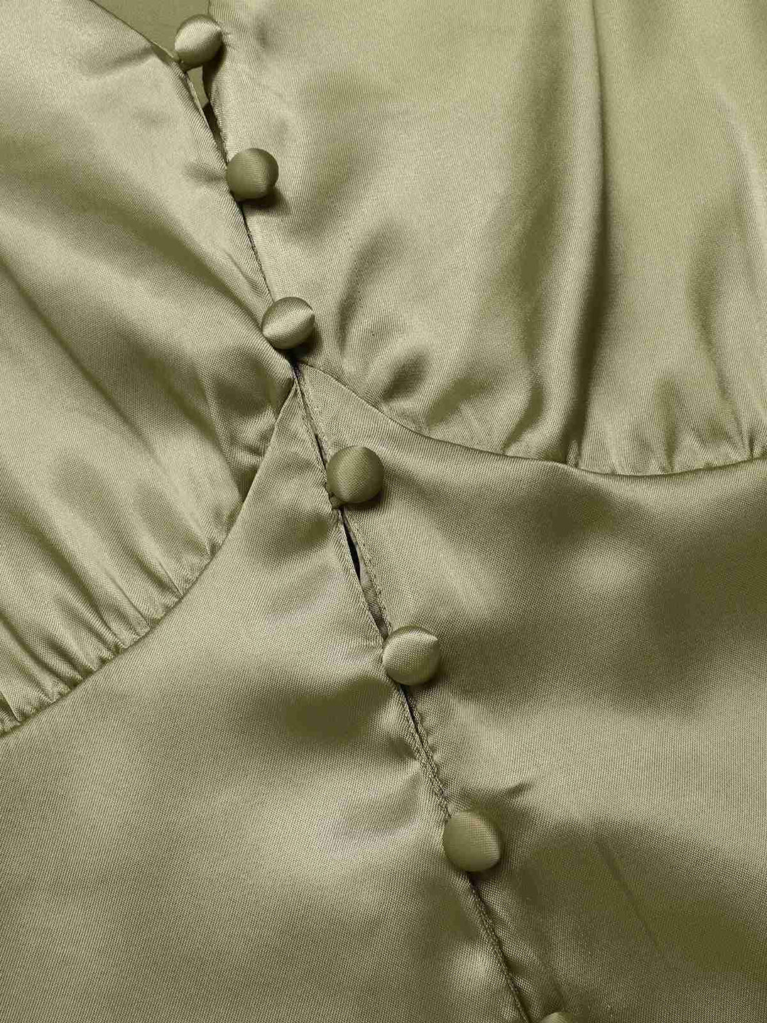 1940s Solid V-Neck Faux Satin Button Dress, vintage dress, retro fashion - perfect for women who love vintage and retro fashion