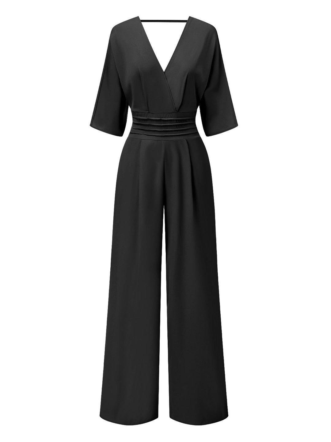 She finds her 1940s story in this 1940s Solid V-Neck Half Sleeves Jumpsuit