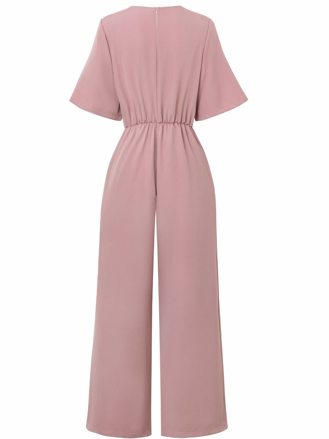 1940s Solid V-Neck Tie Short Sleeve Jumpsuit - vintage jumpsuit, retro fashion