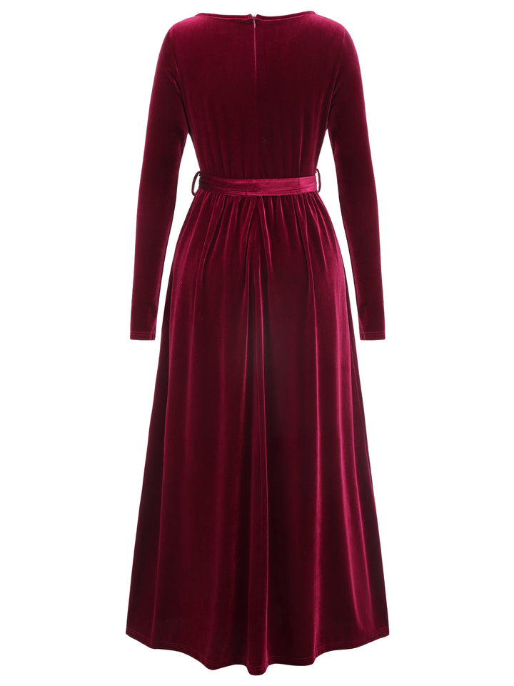 1940s Solid Velvet Belt Long Dress — vintage elegance for the modern woman