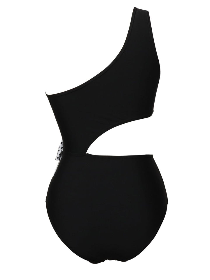 1940s Solid Waist Hollow Dots Bow Patchwork Swimsuit: 1940s Riviera elegance, reimagined for her