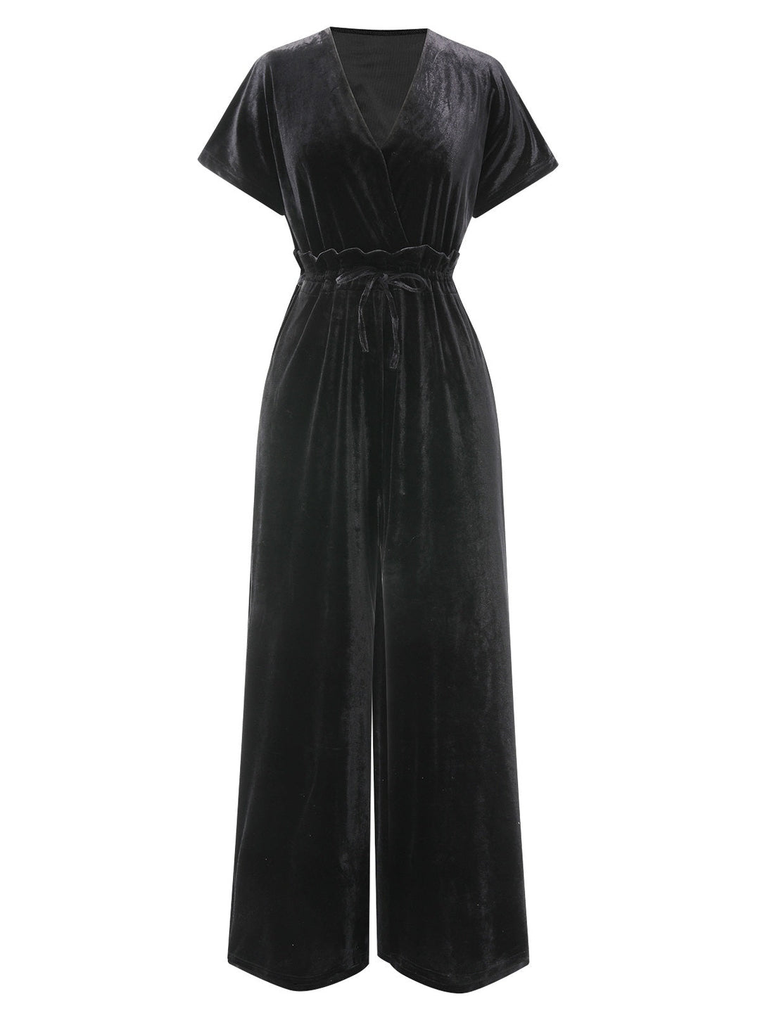 1940s Solid Waist Tie V-Neck Velvet Jumpsuit, vintage romper, retro jumpsuit - perfect for women who love vintage and retro fashion
