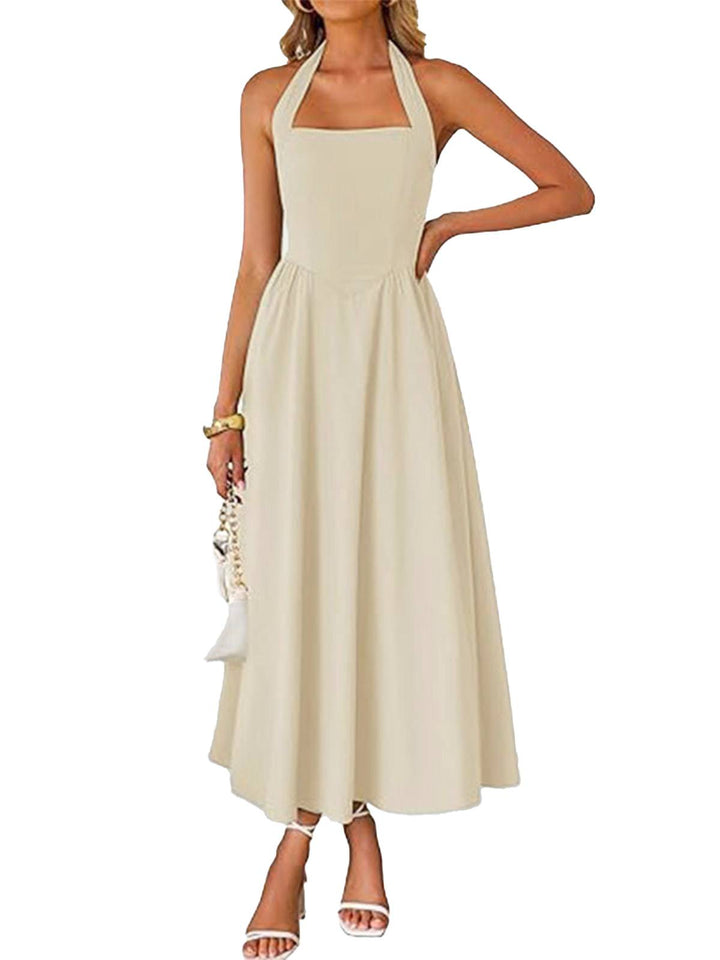1940s Solid Wide-Strap Halter Backless Dress - vintage dress, retro fashion