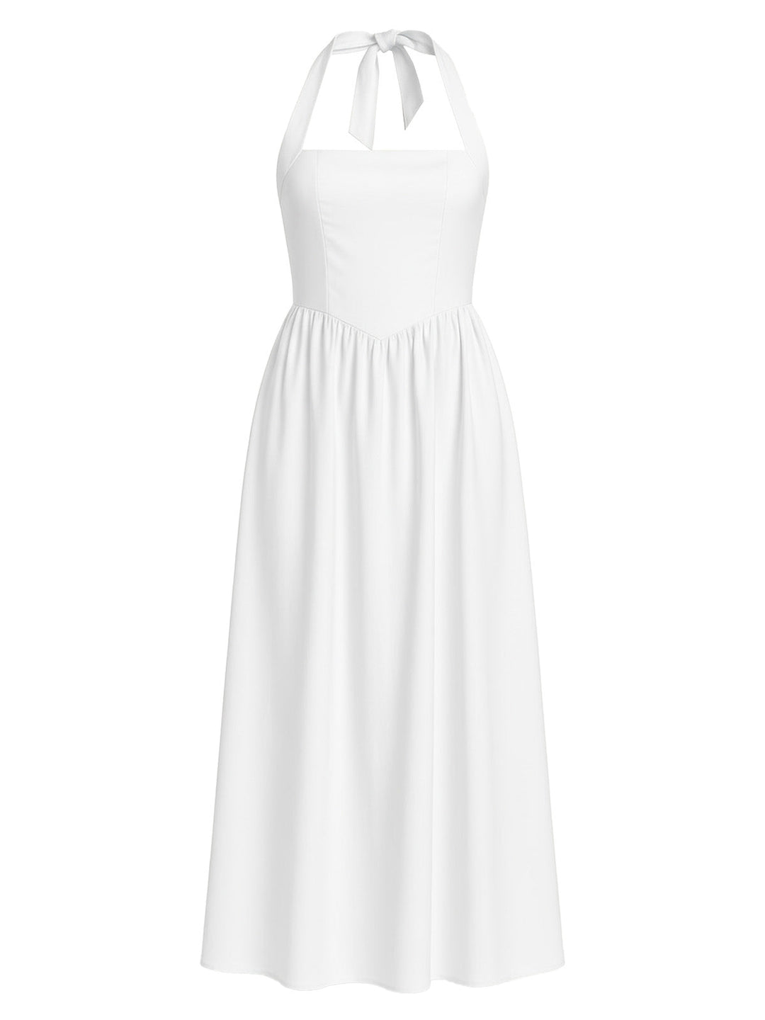 1940s Solid Wide-Strap Halter Backless Dress - vintage dress, retro fashion