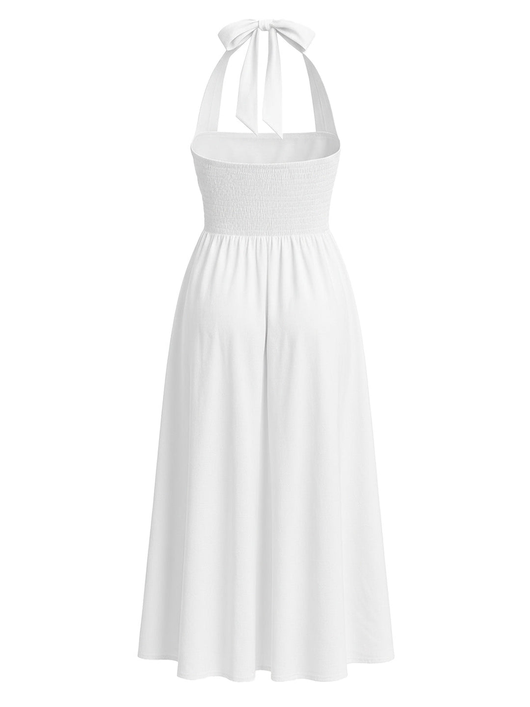 1940s Solid Wide-Strap Halter Backless Dress - vintage dress, retro fashion