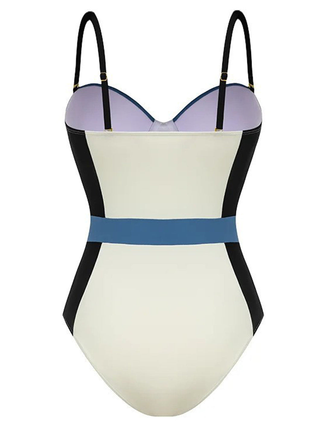 1940s Spaghetti Strap Color Block One-Piece Swimsuit: 1940s Riviera elegance, reimagined for her