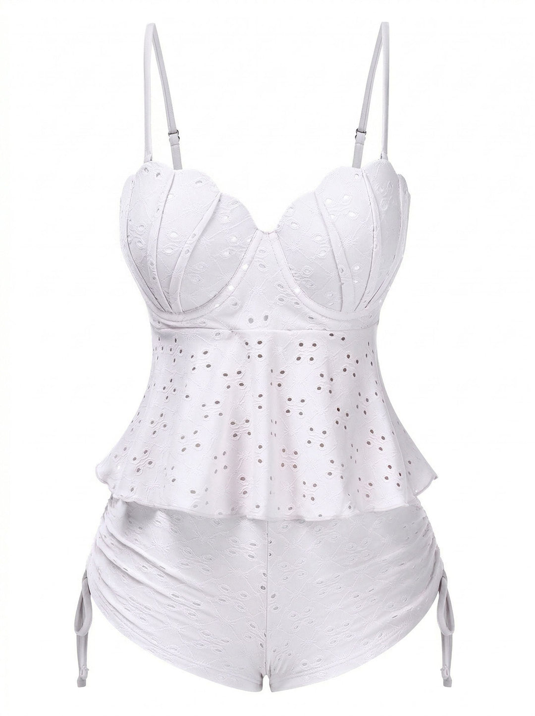 1940s Spaghetti Strap Eyelet Shell Tankini Set - vintage fashion, retro style