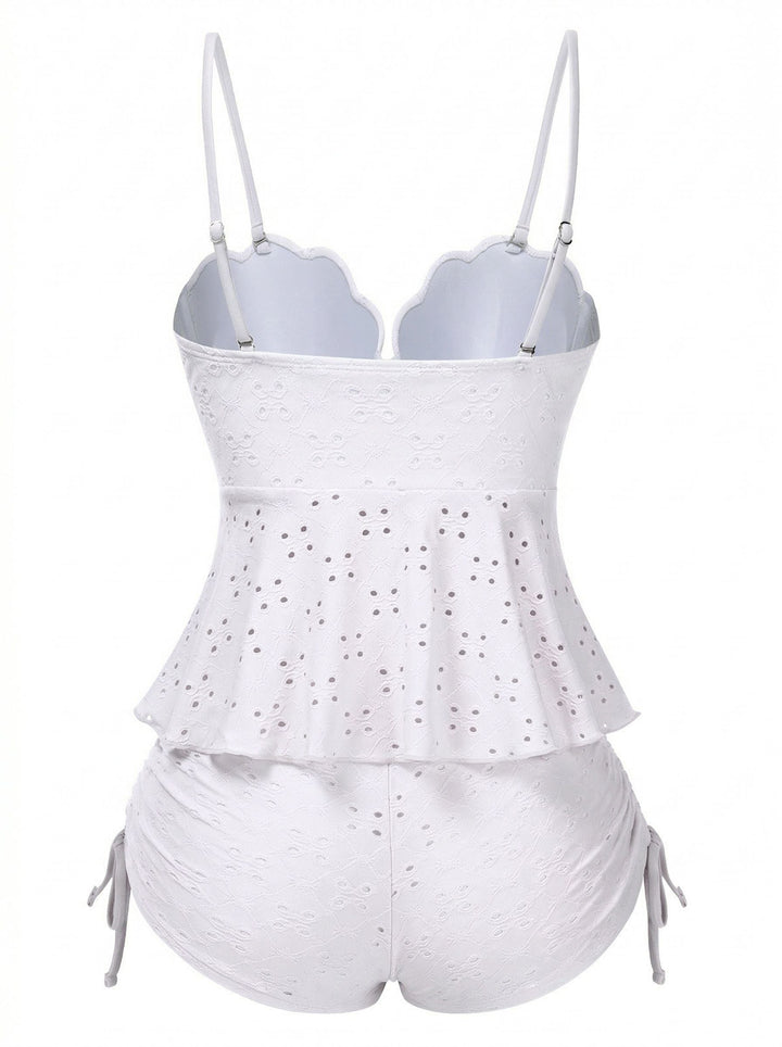 1940s Spaghetti Strap Eyelet Shell Tankini Set - vintage fashion, retro style
