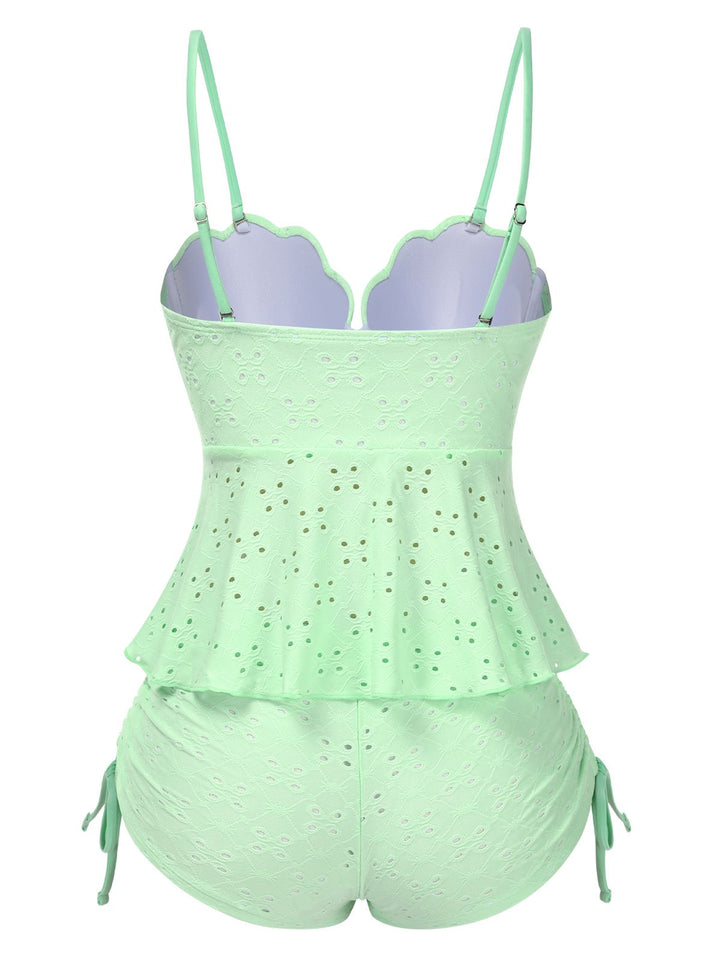 1940s Spaghetti Strap Eyelet Shell Tankini Set - vintage fashion, retro style