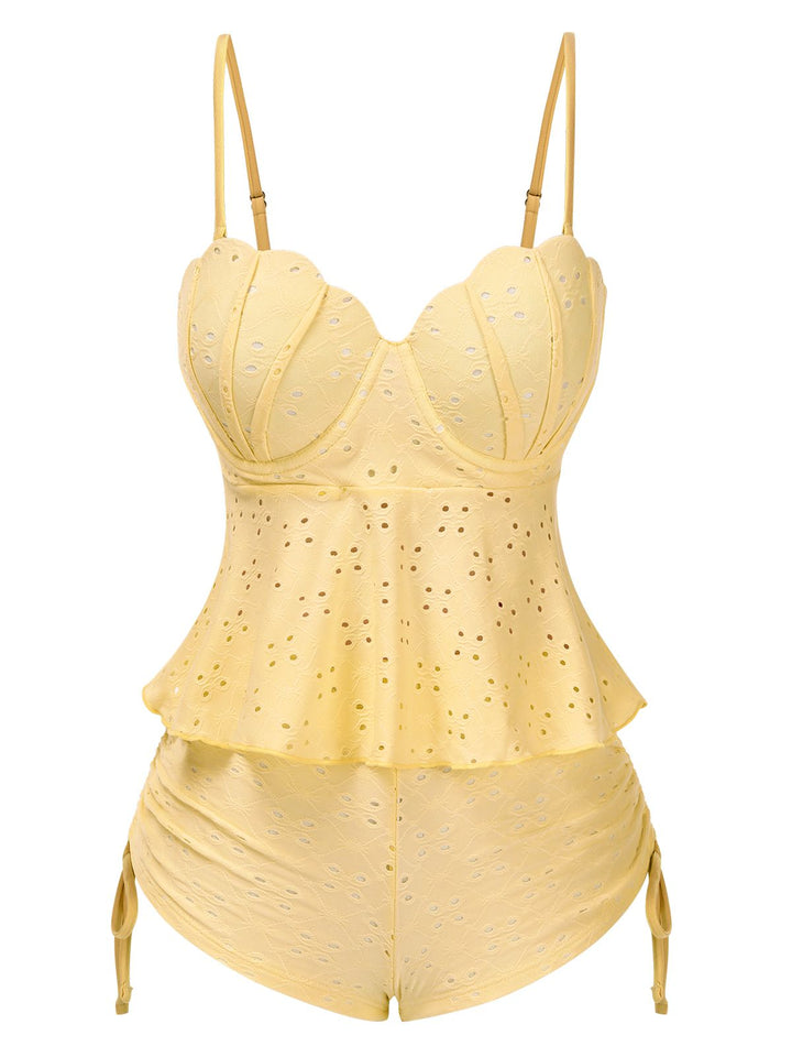 1940s Spaghetti Strap Eyelet Shell Tankini Set - vintage fashion, retro style