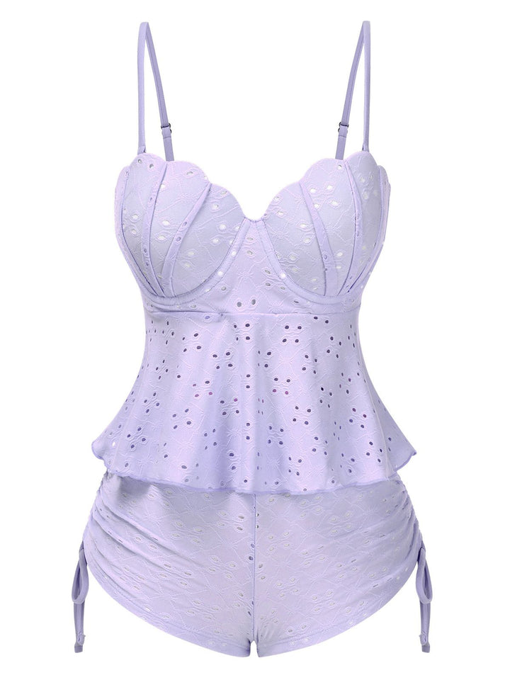 1940s Spaghetti Strap Eyelet Shell Tankini Set - vintage fashion, retro style